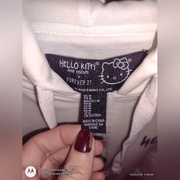 Hello Kitty & Friends x Forever 21 Womens Ivory Cropped Hoodie Full Zip sz M - Picture 7 of 10